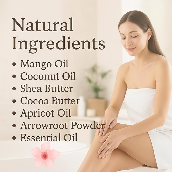 Baby Powder Creamy Whipped Body Butter Nourishing Shea Butter, Cocoa Butter, Coconut Oil, Essential Oils Moisturizer for Body, Feet & Hands Soothes and Softens