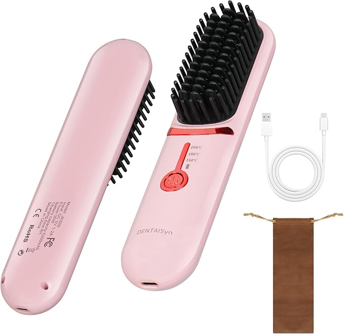 Cordless Hair Straightener Brush - Portable Hair Brush for Travel - 30s Fast Heating - Portable Straightening Brush for Travel, Mini Hot Straightening Comb for Women