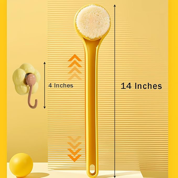 Long Handle Shower Brush Bath Brush,Softer bristles Body Back Brush,Back Scrubber Body Exfoliator for Wet or Dry Brushing with Flower Hooks,14 inch