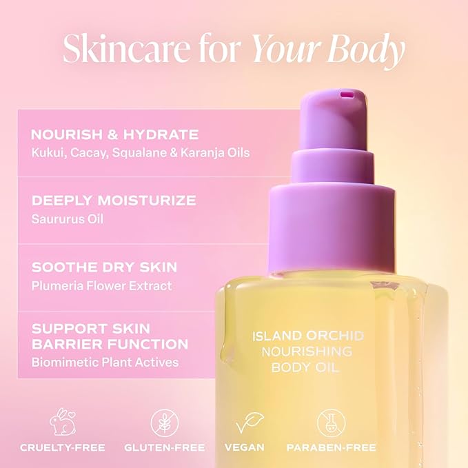 Saltair Body Oil - Luxurious Island Orchid After Shower and Bath Oil for Women and Men. Botanical, Non-Greasy, Well-Absorbing Moisturizer for Hydrating Dry Skin – 4oz Pump Bottle