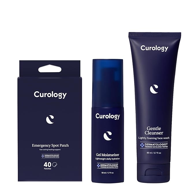 Curology Essentials Gift Set, Emergency Spot Pimple Patches for Face, Gentle Facial Cleanser, and Lightweight Gel Face Moisturizer