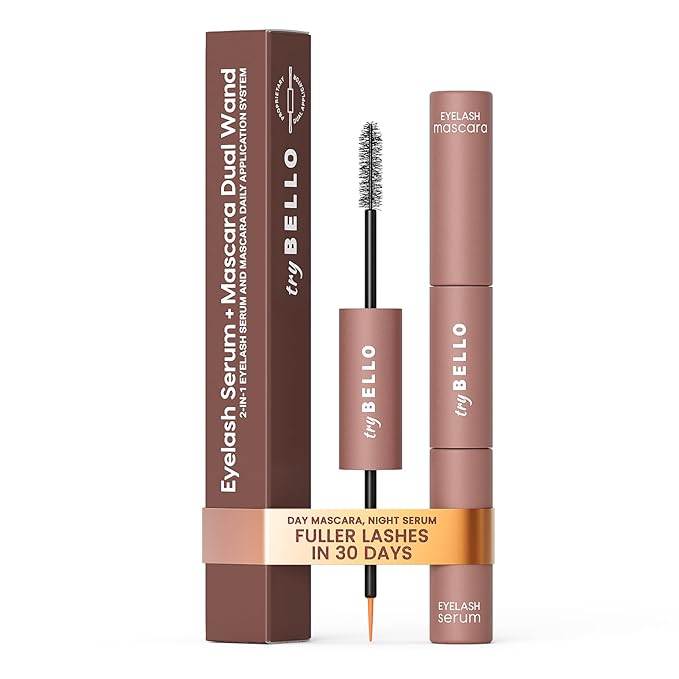 Trybello 2-in-1 Eyelash Growth Serum + Mascara Dual Wand | Natural Lash Growth Booster with Biotin, Peptides & Botanical Extracts | Volumizing, Thickening & Lengthening Formula for Fuller Eyelashes