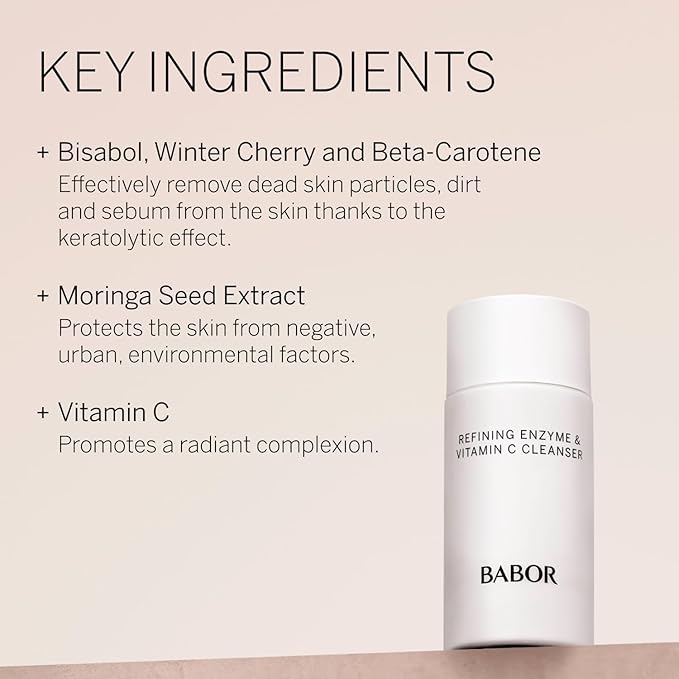 BABOR Refining Enzyme & Vitamin C Cleanser, Travel Enzyme Powder Cleanser, Exfoliating Face Wash Polish, Gentle Facial Scrub to Brighten and Even Complexion, 0.5 oz