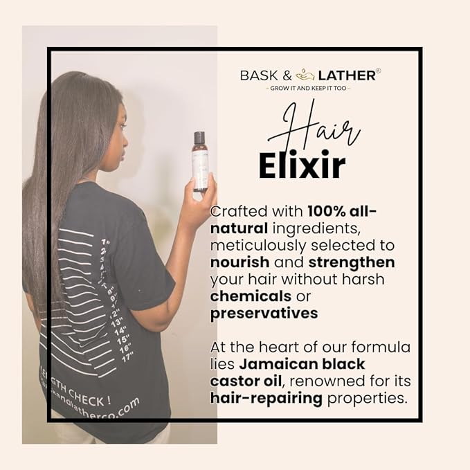 BASK & LATHER Growth & Length Retention Bundle | Hair Elixir + Scalp Stimulator Oil | Strengthen, Nourish & Revitalize Hair | Natural Oils for Healthy Scalp, Reduced Breakage & Faster Growth