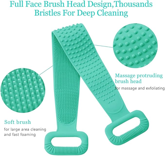 Inmorven Exfoliating Back Scrubber for Shower with Handles, 30 Inch Double-Sided Back Exfoliator Body Scrub Towel, Exfoliating Washcloth Bath Tool for use in Shower, Clean Skin for Men & Women (Green)