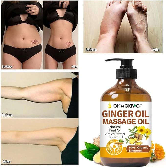 Ginger Oil,Ginger Massage Oil for Lymphatic Drainage,Natural Body Oil for Skin,Arnica Oil,Sore Muslce Massage Oil,Spa Ginger Oil-Warming and Relaxing for Christmas Stocking Stuffers for Men Women