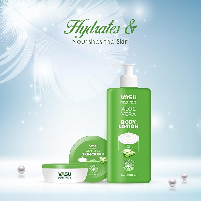 Vasu Naturals Aloe Vera Body Lotion with Vitamin E for dry skin, Lightweight face moisturizer, hand cream for extremely dry skin, lotion for women, lotion for men -11.83 fl oz each (Pack of 2)