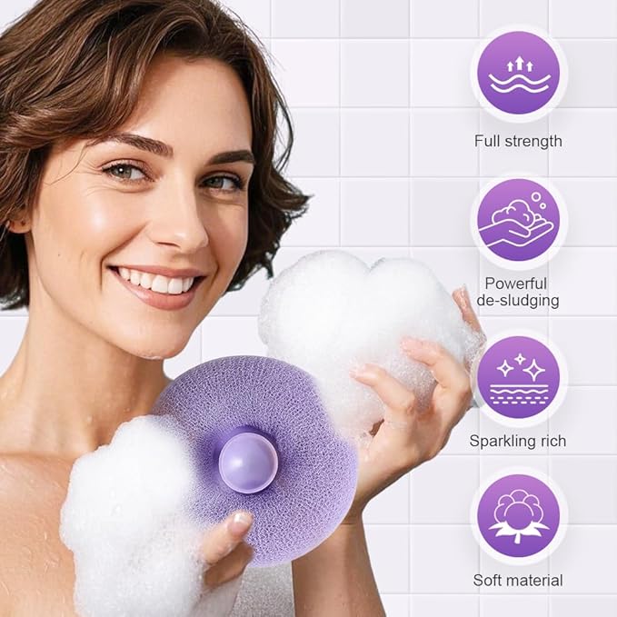 Super Soft Sunflower Suction Cup Bath Ball, 2025 Upgraded Bath Sponge Cleaning Brush Exfoliating Bath Sponge Cleaning Brush, Multi-Color Mesh Pouf Sponge Mesh Shower Ball for Women, Men Shower (D)
