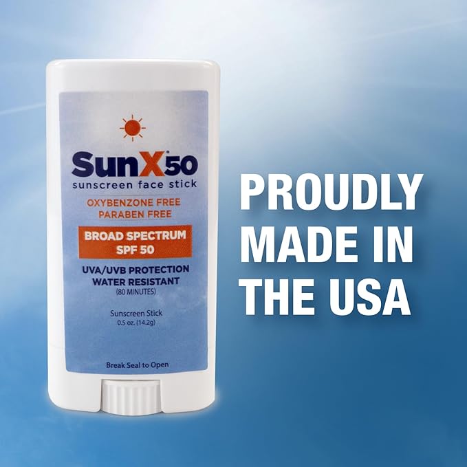 CoreTex Sun X 50 SPF Broad Spectrum Sunscreen Face Stick - 0.5oz Travel Size Stick of Paraben, Oxybenzone, Octinoxate, & Oil Free Sunscreen - No White Cast, Water Resistant Up to 80 Minutes