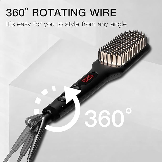 MEGAWISE Pro Ceramic Ionic Hair Straightener Brush for Home Salon | MCH Fast 20s Heating Tech with Auto-Off Safety | Anti-Scald with Universal Dual Voltage | Rotatable Power Cord