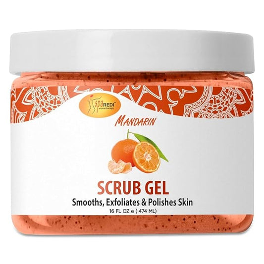 SPA REDI - Exfoliating Scrub Pumice Gel, Mandarin, 16 Oz - Manicure, Pedicure and Body Exfoliator Infused with Hyaluronic Acid, Amino Acids, Panthenol and Comfrey Extract