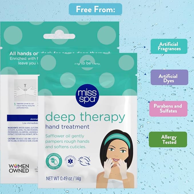 MISS SPA Moisturizing Hand Foot Treatment Set for Women, Nourishing Deep Therapy Softening Gloves and Foot Masks, Moisturizing Hand Masks Gloves for Dry Skin Soften Cuticles, Skin Care Set, 4-Pack