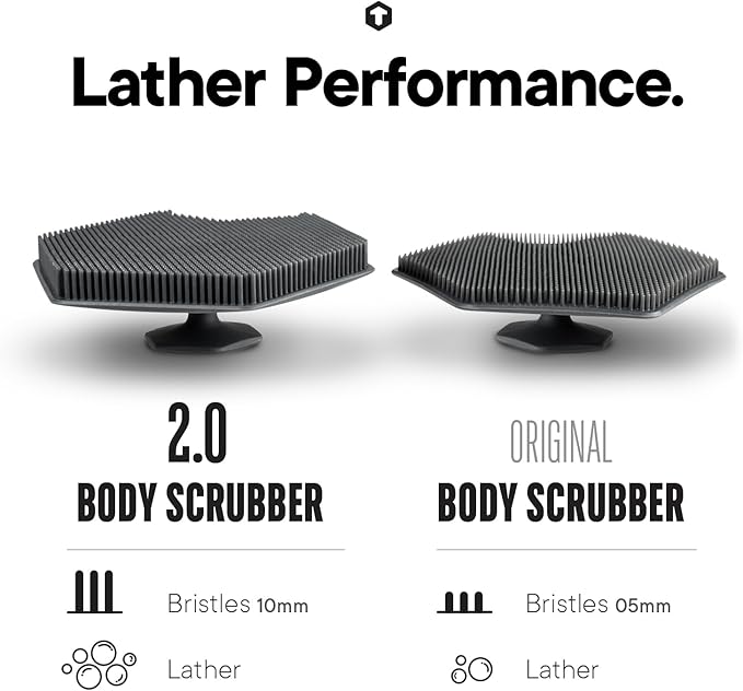 TOOLETRIES Body Scrubber 2.0 – Premium Silicone Scrubber for Cleaning, Exfoliating Your Skin – Extra Long Lather Boosting Bristles with Ergonomic Handle, Long-Lasting & Easy to Clean - Charcoal