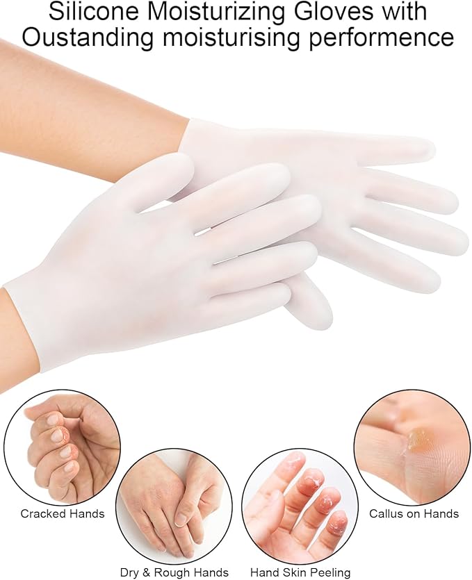 2 Pairs Silicone Moisturizing Glove Socks Set, Anti Slip Soft Spa Gel Socks Softening Feet Dry Cracked Skin, Women Spa Pedicure Socks for Foot Hand Softening, Foot Care After Pedicure (White)