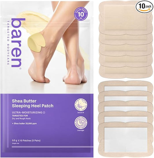 Baren Shea Butter Heel Repair Patch for Cracked Dry Heels (10pcs), Overnight Foot Moisturizer Mask, Hydrating & Breathable