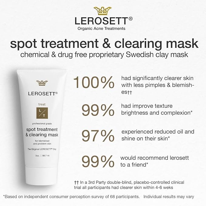 LEROSETT Facial Clay Mask for Balanced, Clear-Looking Skin. Helps Refine Pores & Reduce Excess Oil. 100% Natural, Spa-Grade, Made in Sweden Since 1987