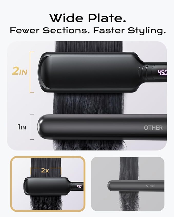 Titanium Flat Iron Hair Straightener for Natural Hair, 2 inch Hair Straightener for Thick Hairs, Silk Press Flat Iron Wide Plate