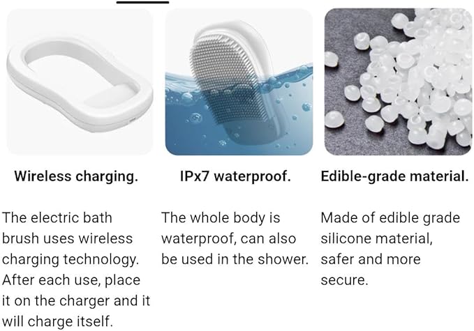 Electric Sonic Body Brush Scrubber, Rechargeable Bath Brush, High-Frequency Pulsation, Clean Body and Face, Waterproof, Exfoliating and Massaging Skin (White Pearl) for Women, Men, Mother Day Gift