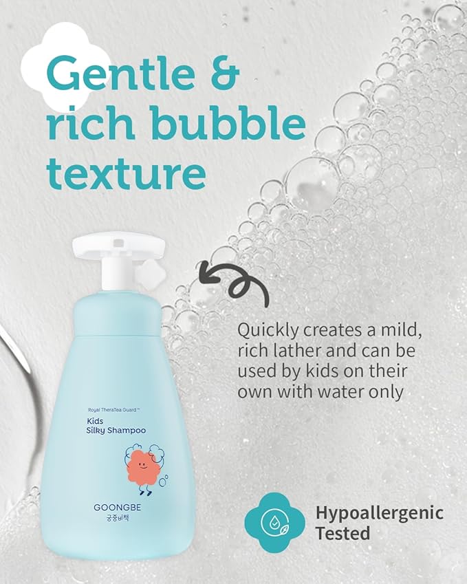 GOONGBE Kids Wash Duo Set - Korean Low pH Silky Shampoo & Mild Body Wash - Silicone-Free Hair Care & Micellar Body Cleanser - Allergen-Free Formula for Sensitive Skin, 10.1 fl.oz. & 10.1 fl.oz.