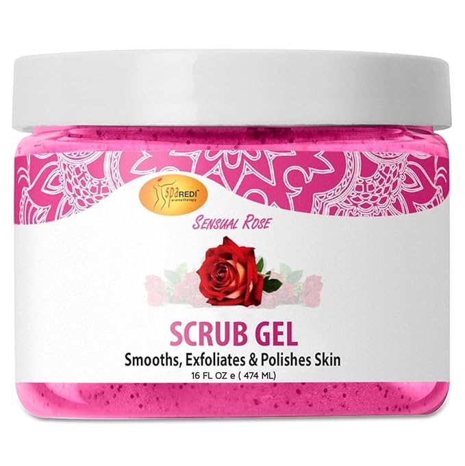 SPA REDI – Exfoliating Scrub Pumice Gel, Sensual Rose, 16 oz - Manicure, Pedicure and Body Exfoliator Infused with Hyaluronic Acid, Amino Acids, Panthenol and Comfrey Extract
