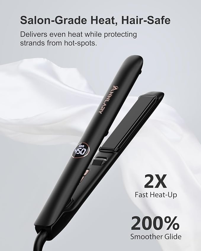 Hair Straightener 1 Inch Flat Iron and Curler 2 in 1, 15s Fast Heating, Professional Titanium Ceramic Ionic Dual Voltage Straighteners for All Hair Types