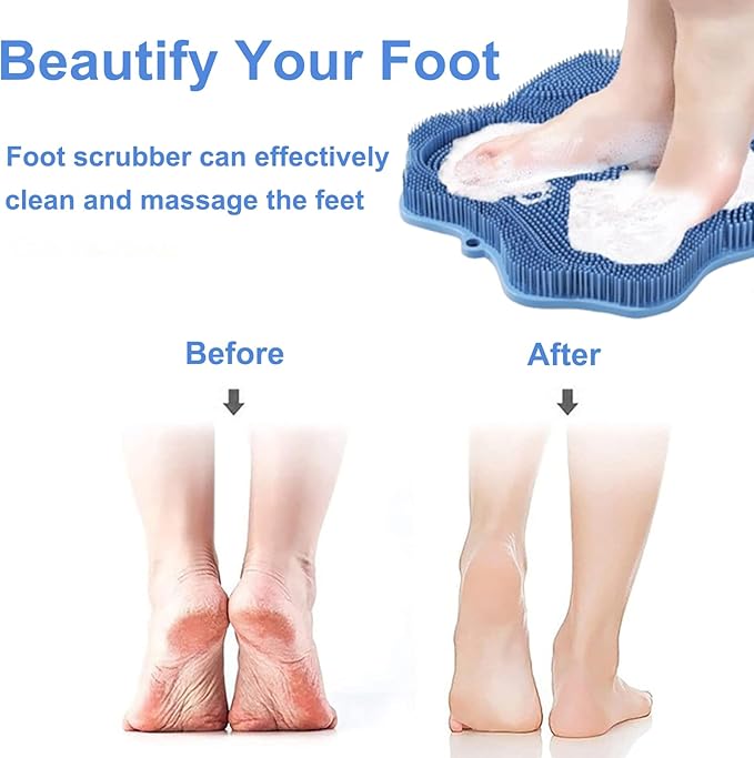 Shower Foot Scrubber, Shower Foot and Back Scrubber with Suction Cups, Shower Silicone Foot Washer for Exfoliating Massage（Blue）