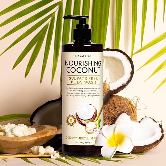 Nourishing Coconut Body Wash for Women and Men Softens and Soothes the Skin, Sulfate Free, 100% Cruelty Free, 480ml