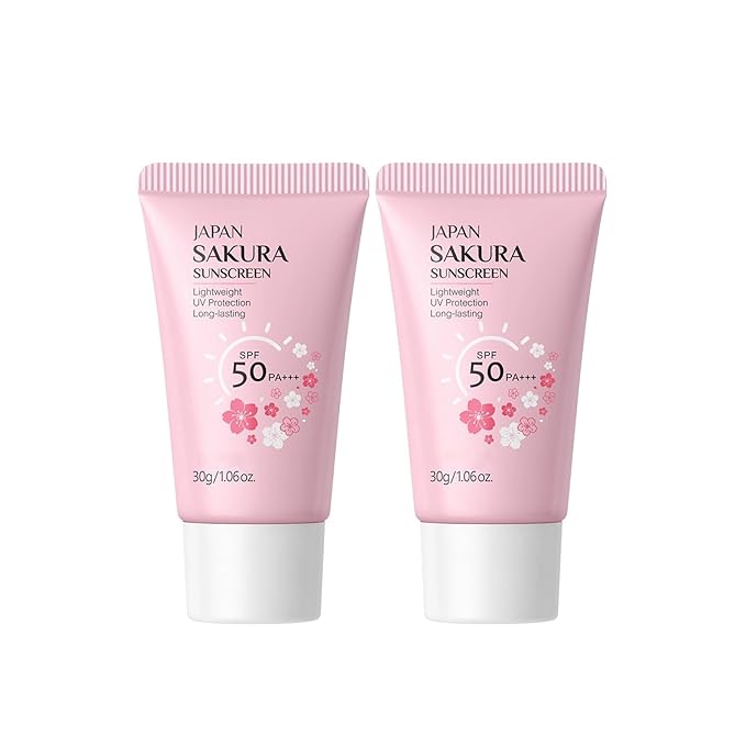 Hydrating Sunscreen SPF 50 – 2Packs Lightweight Hydrating JAPANESE SAKURA Face & Body Sunscreen, Moisturizing Isolation Cream Non-Greasy, Fast-Absorbing, No White Cast