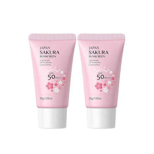 Hydrating Sunscreen SPF 50 – 2Packs Lightweight Hydrating JAPANESE SAKURA Face & Body Sunscreen, Moisturizing Isolation Cream Non-Greasy, Fast-Absorbing, No White Cast