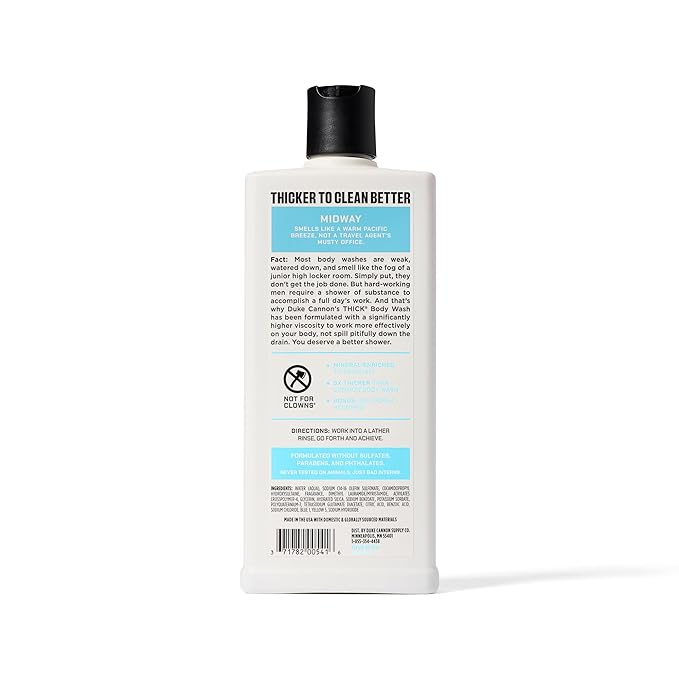 Duke Cannon Supply Co. Thick High Viscosity Body Wash - 3X Thicker, Plant-Based, Mineral-Enriched - Shower Gel for Men, Body Scrub - Midway, 3 Pack (18 oz)