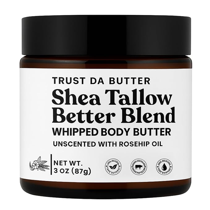 Whipped Beef Tallow For Skin & Whipped Shea Butter with Rosehip Oil – 100% Grass-Fed Beef for Face and body – Soothes Eczema & Sensitive Skin – Made in USA – 3 oz (3oz, Unscented)
