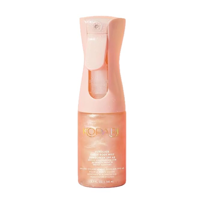 Kopari Rose Gold Sunglaze Sheer Body Mist Sunscreen SPF 42, Infused with Shimmering Body Oil, Hydrating Mist, Hydrates, Brightens, Makeup Friendly, Gives Skin a Glowy Finish, Lightweight,