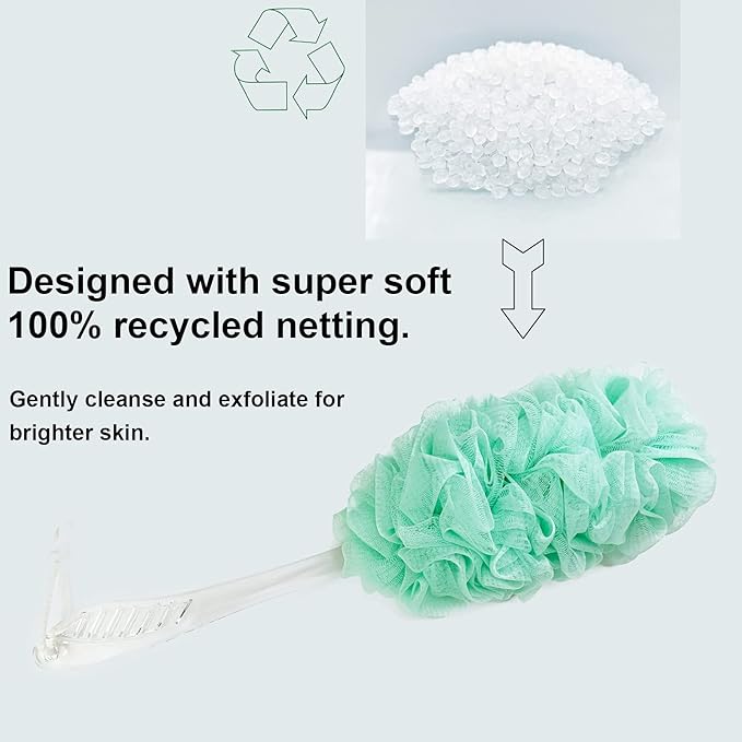 PPHAO - Bath Loofahs on a Stick for Men - Bath Brush Long Handle for Shower Elderly - Loofah Sponge for Women - Plastic Loofah - Bath Body Brush - Green Loofah - 2Pack