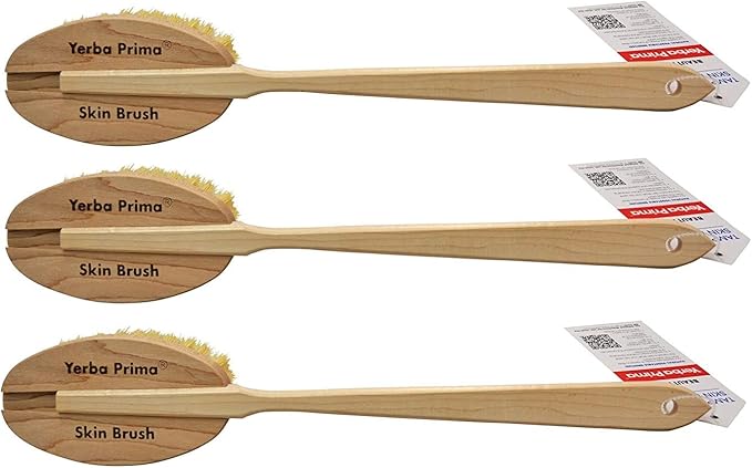 Yerba Prima Tampico Dry Skin Brush for Exfoliating and Blood Stimulation (Pack of 3)
