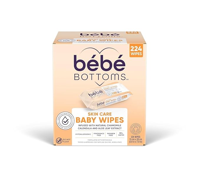 Bébé Bottoms Hypoallergenic Facial Cloth and Baby Wipes - Fragrance & Paraben Free, Sensitive Skin Friendly - Travel Essentials, Baby Essentials - Ideal for On-the-Go Families (224 Count)
