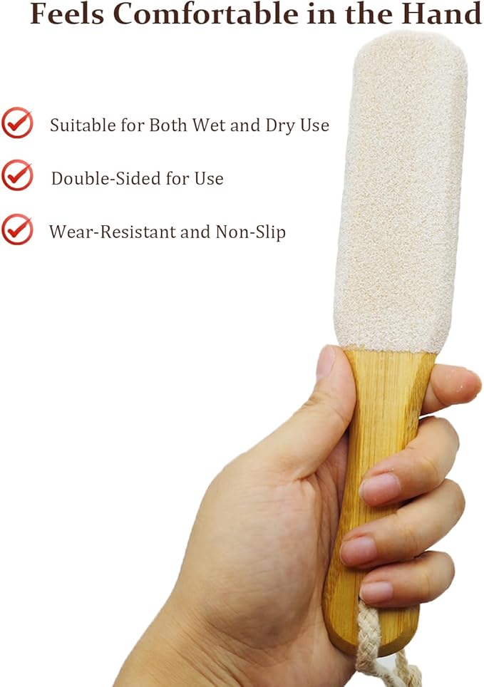 Pumice Stone Foot File, 2 Pack Wooden Pedicure Foot Scrubber Remover for Heels, Elbows, Hands in Shower, Professional Foot Rasp for Wet and Dry Feet, Foot Care Tools for Women Men（Black and White）