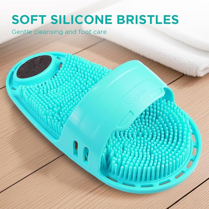 Silicone Body and Foot Cleaning Brush Set- Shower Foot Scrubber,Easy Feet Cleaning Brush,with Soft Silicone Bristles and Non-Slip Suction Cups