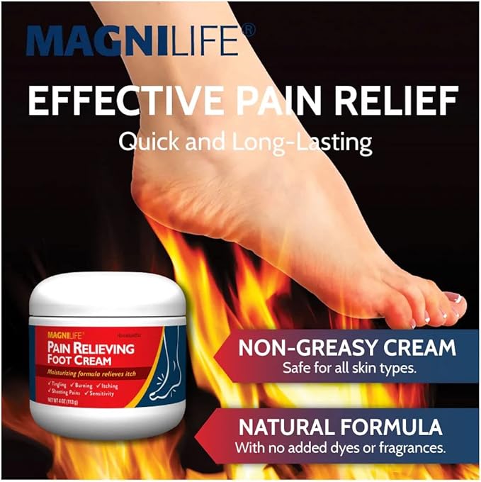 MagniLife Pain Relieving Foot Cream, 4 oz, Soothing Relief for Soreness, Pain, Burning, Tingling, Itching or Sensitivity in Feet & Legs, Moisturizing & Hydrating Foot Cream, No Petroleum