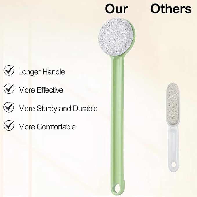 Pumice Stone for Feet with Long Handle 14", Hard Skin Callus Remover, Scrubber and Exfoliator for Dead Dry Skin, Softer & Smoother Feet, Pedicure Tool (Straight) Green