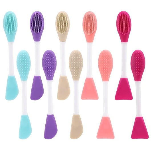 10 Pack Silicone Face Mask Applicator, 2 in 1 Double-Sided Facial Scrubber Brush Tool, Double-Head Manual Cleansing Brush for Deep Gentle Exfoliating