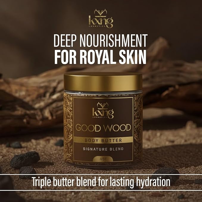 KXNG Cosmetics Organic Shea Body Butter Cream – 4oz | Mens Body Butter for Black Men & Women with Shea, Cocoa, Mango & Coconut Oil | Deep Moisturizing Cream for Dry Skin, Hands & Feet – Good Wood