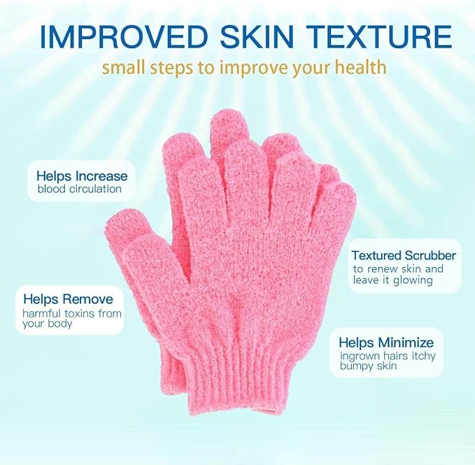 8 PCS ROTOPATA Deep Exfoliating Gloves Mitt with Hanging Loop for Shower, Spa, Body Scrubs, Dead Skin Cell Remover Bathing Accessories