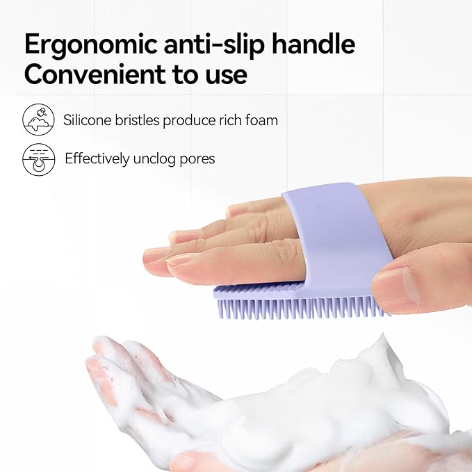 OTHIX Silicone Loofah Body Scrubber - Exfoliator Shower Scrubber for Body, Men & Women - Dense Soft Bristles, Ergonomic Handle, Easy to Clean＆Travel Friendly (Purple)