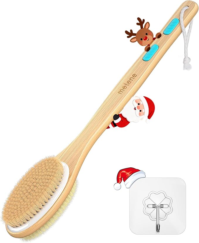 Metene Shower Brush with Soft and Stiff Bristles, Bath Dual-Sided Long Handle Back Scrubber Body Exfoliator for Wet or Dry Brushing