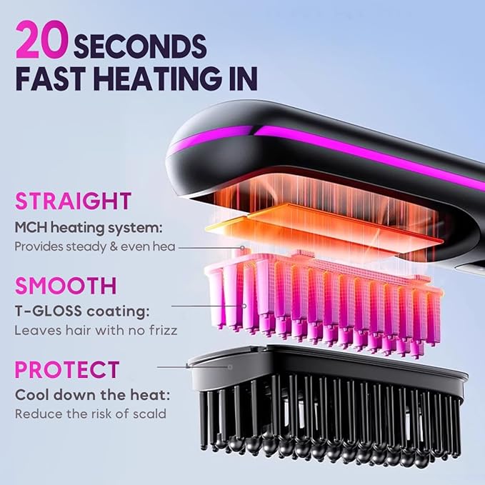 Go Brush Pro, 2026 Upgraded Go Brush Pro, Portable Straightener Brushs for Travel, with LCD Temperature Display, Fast Heating Cordless Mini Hair Brushs, Portable Hair Straightener (Black)