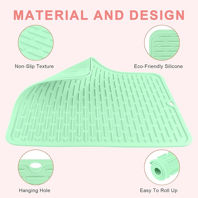 AMIJEAL Oversize Silicone Heat Resistant Mat for Hair Tools, Curling Iron Mat, Hot Tools Holder, Portable Flat Iron Hair Straightener Pad Cover for Travel Vanity Salon(14.2" x 11.0")