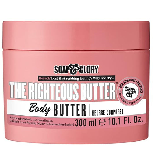Soap & Glory The Righteous Body Butter - Hydrating Body Moisturizer for Dry Skin with Shea Butter, Vitamin E & Aloe Vera - Rich Lotion for Women - Vegan & Cruelty Free (10.1 fl oz)