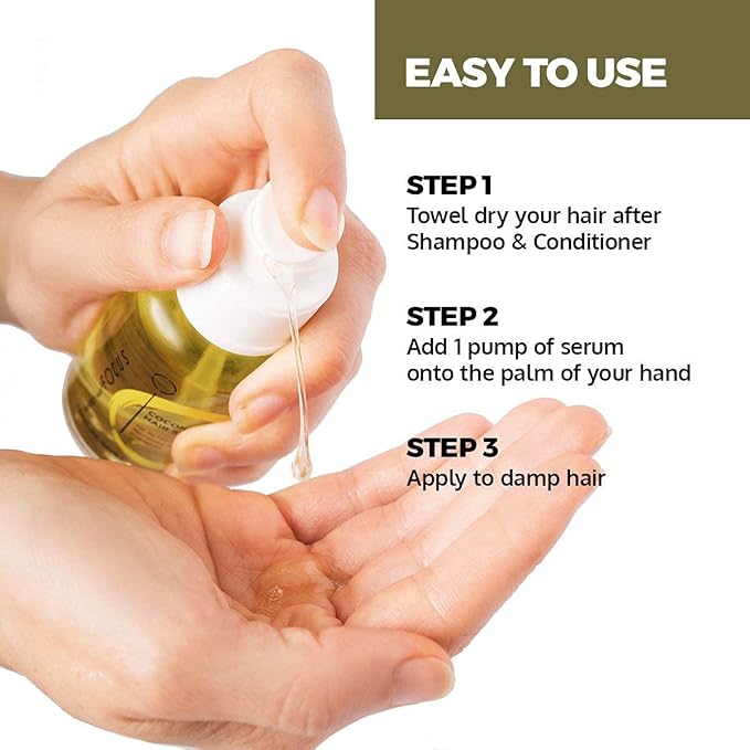 Perfect Hair Coconut Oil Hair Serum - Natural Hair Oil Infused with Raw Virgin Olive Oil, Sweet Almond and Keratin - Smoothing Hair Oil for Frizzy, Dry & Damaged Hair - 50ml (1 Pack)