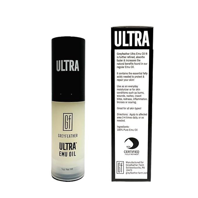 Greyfeather Ultra Emu Oil – 45% More Anti-Inflammatory Properties | Deep Moisturizer for Skin, Hair & Nails | Supports Wound Healing, Reduces Scars, Soothes Irritations, Boosts Collagen & Hair Growth