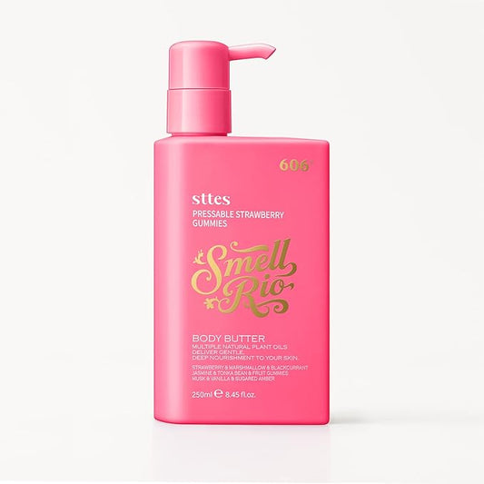 Sttes Body Butter 606# (Pressable Strawberry Gummies) – 250ml Whipped Non-Greasy Body Cream with Strawberry Marshmallow & Blackcurrant Candy Scent, Jojoba & Coconut Oil, Caffeine Hydrating Lotion